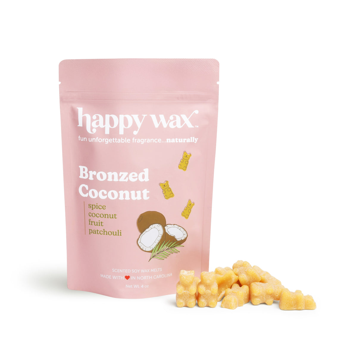 Happy Wax Bronzed Coconut wax melts packaging on a white background
