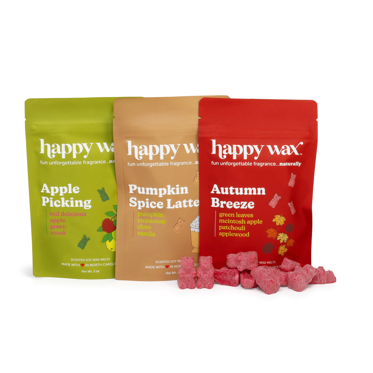 Happy Wax Forever Fall 3 pack with red wax bears on white background