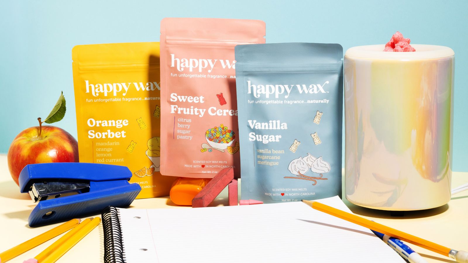 Happy Wax Scents and a Mod Warmer with school supplies