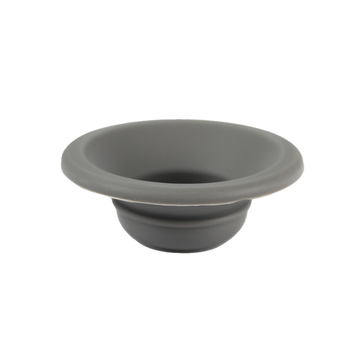 Gray silicone wax melt dish with wide flared rim and deep bowl center.