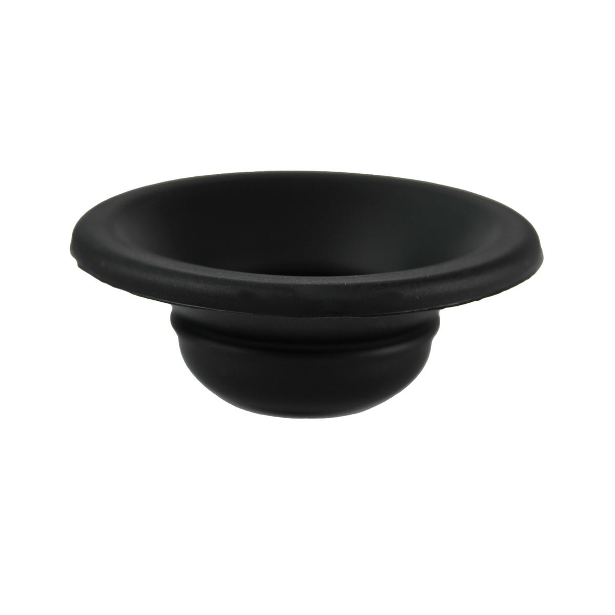 Black silicone dish with wide flared rim and shallow bowl shape for wax melts.