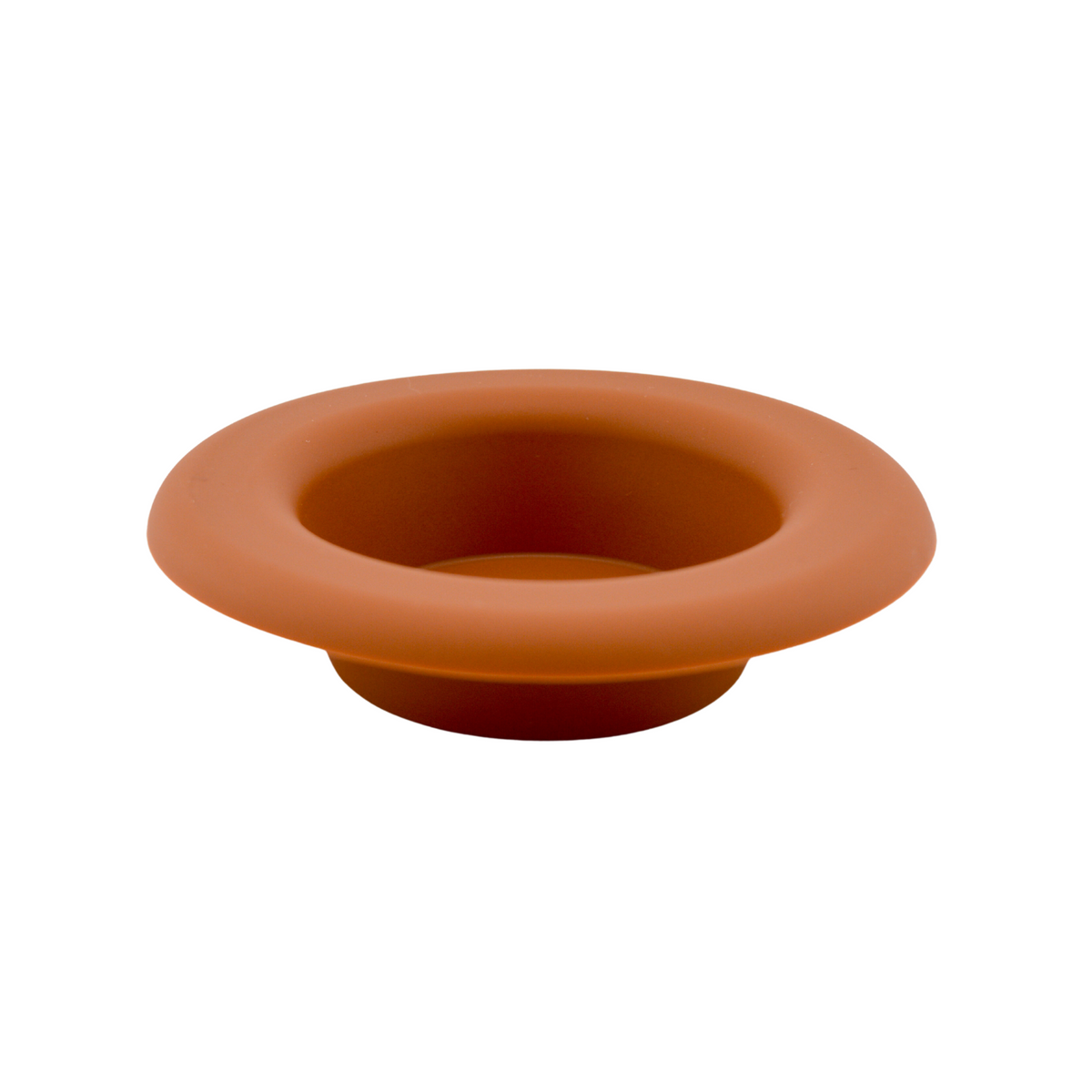 Terracotta silicone dish with wide rim and central circular opening for wax melts.