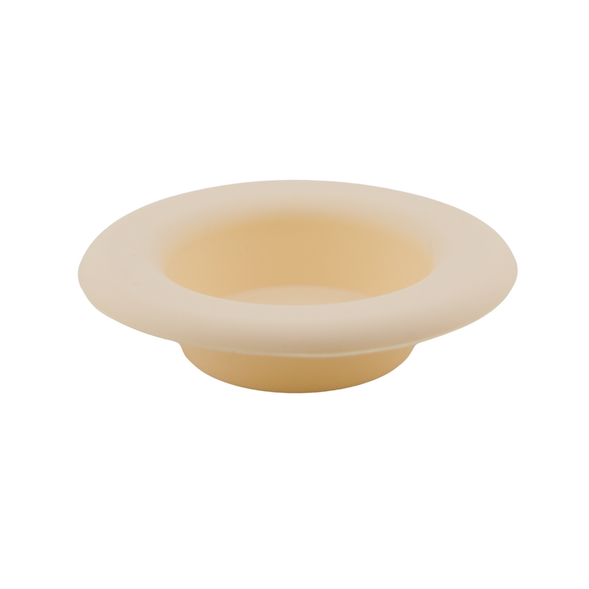 Beige silicone wax melt dish with shallow bowl design and wide rim.