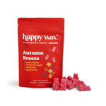 Red Happy Wax pouch with Autumn Breeze label and pink wax melt pieces displayed in front.