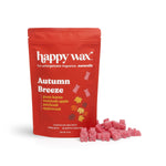 Red Happy Wax pouch with Autumn Breeze label and pink wax melts displayed in front.