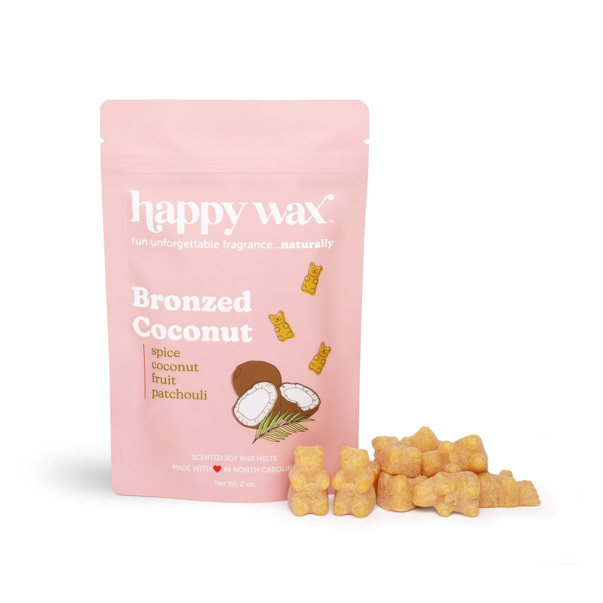 Happy Wax Bronzed Coconut wax melts packaging on a white background