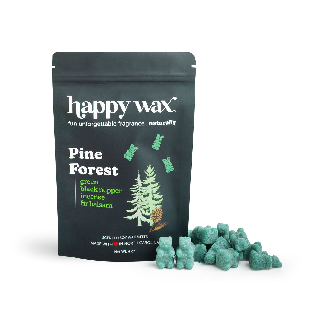 Happy Wax Pine Forest 4 ounce packaging with green bears