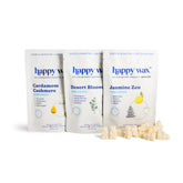Happy Wax Pure Peace Collection packaging with white wax bears on white background