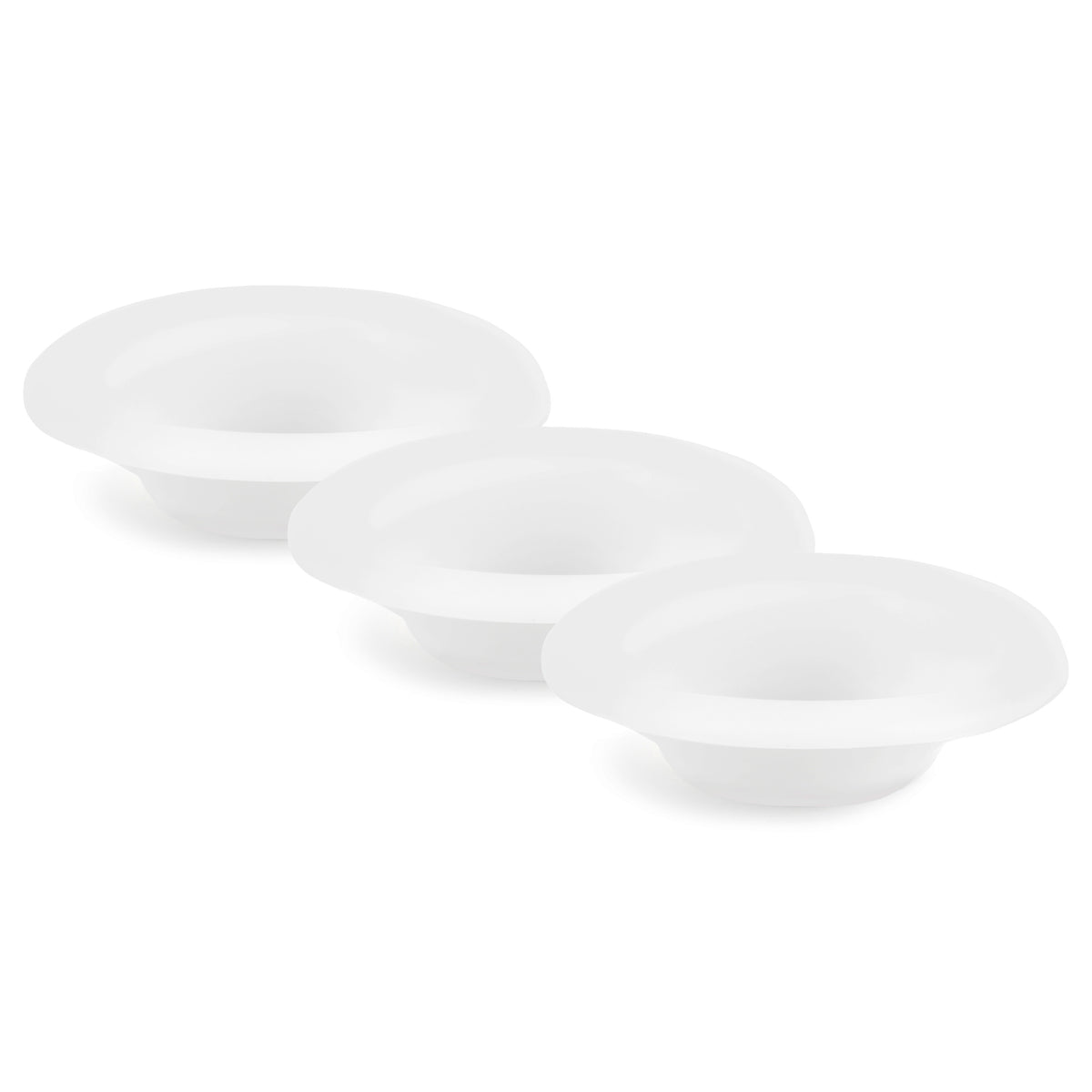 Set of three clear silicone dishes on a white background