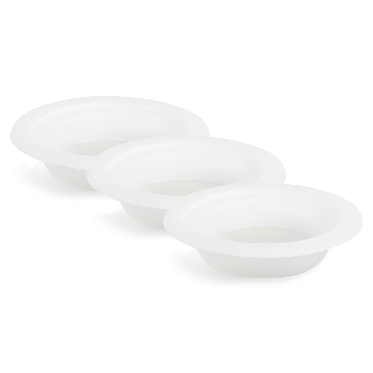 Set of three clear silicone dishes on a white background