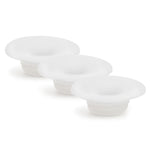 Set of three clear silicone dishes on a white background