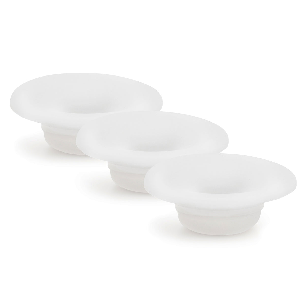 Set of three clear silicone dishes on a white background