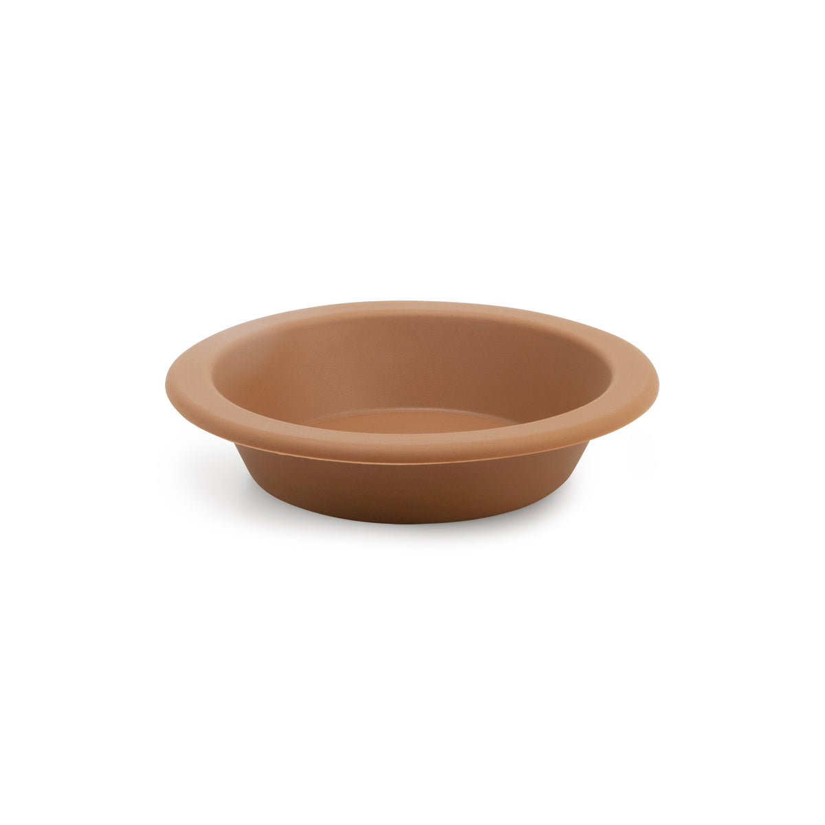 Tan silicone wax melt dish with wide rim and shallow bowl shape.