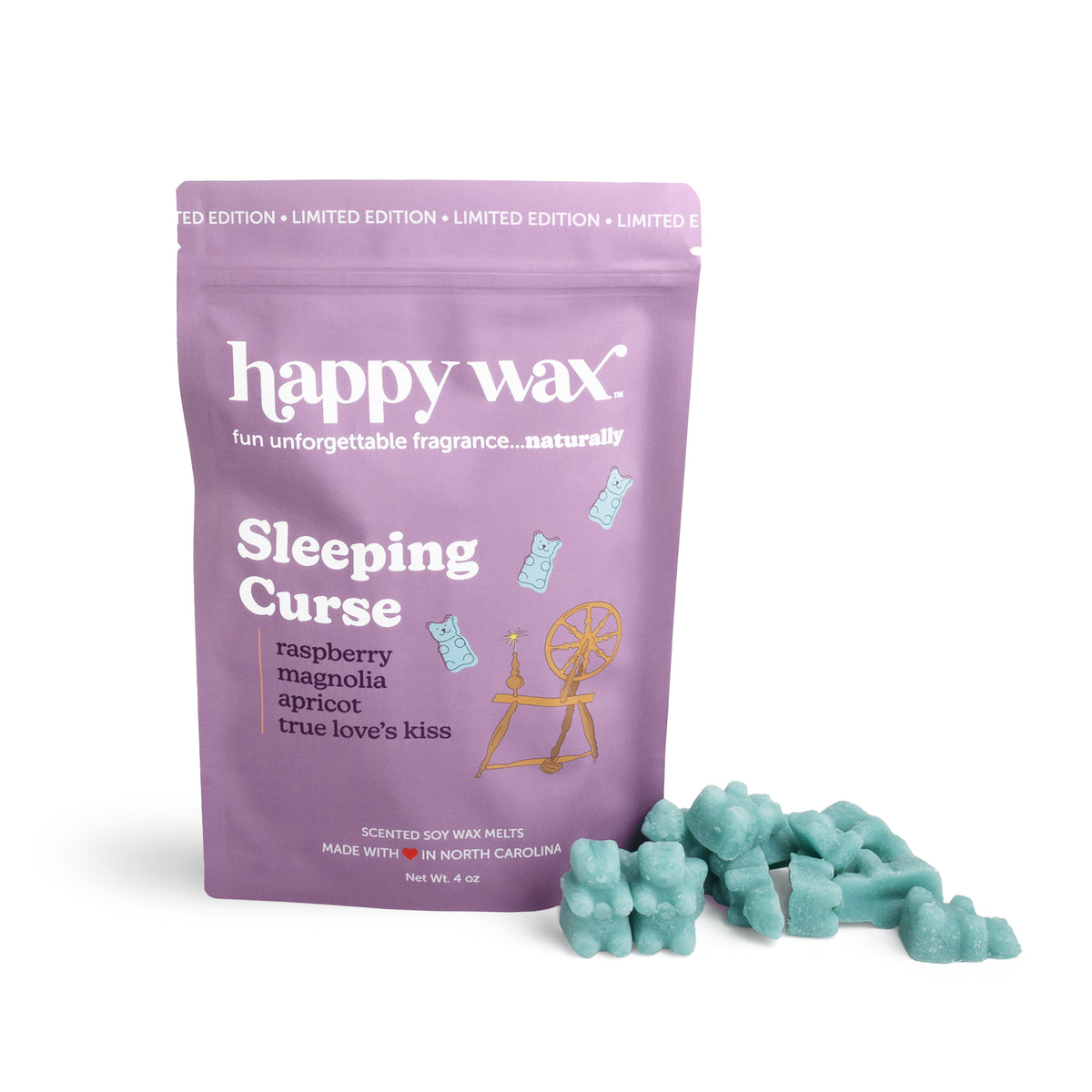 Happy Wax Sleeping Curse pouch with blue ax bears on white background